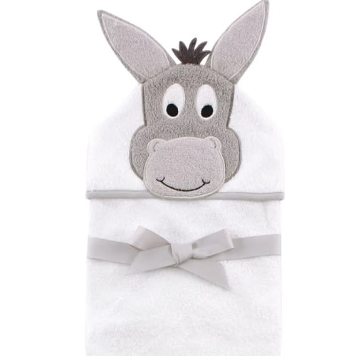 Hudson Baby Unisex Baby Cotton Animal Face Hooded Towel, Happy Donkey, One Size