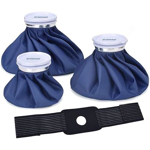 elitehood Ice Cold Pack Reusable Ice Bags Hot Water Bag for Injuries, Hot & Cold Therapy and Pain Relief with Elastic Breathable Support Wrap, 4-Pack, 3 Sizes (6"/9"/11"), (for Hot Therapy is 50-60℃)