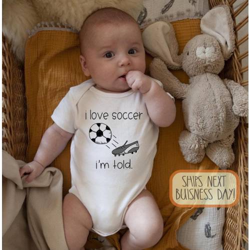 I Love Soccer I&#39;m Told Baby Onesie®, Funny Soccer Bodysuit, Soccer Fan, Futbol baby, Sports Fan, Long Sleeve, Unisex, Toddler Shirt