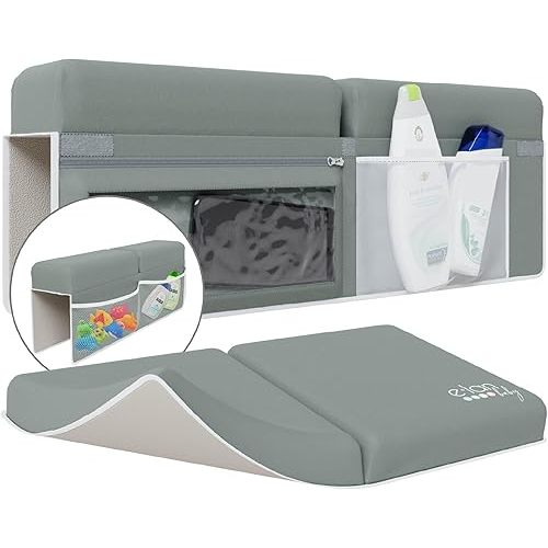 Comfortable Baby Bath Kneeler and Elbow Rest Pad Set - Kneeling Pad Bath Mat with 4 Toy Organizer Pockets,Non-Slip Baby Bathtub Mat, Waterproof and Easy to Clean
