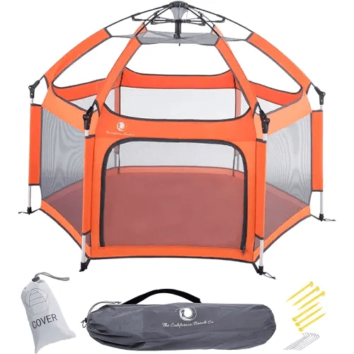 Outdoor Baby Playpen - Portable, Lightweight, Pop Up Pack and Play Toddler Play Yard w/Canopy and Travel Bag - Orange