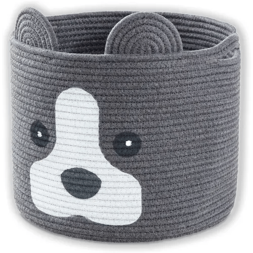 Dog Toy Storage Basket, Woven Cotton Rope Animal Storage Basket Bin for Kids, Baby Toys Basket, Dog Gifts for Dog Lovers - 12" L X 10" H, Dark Grey