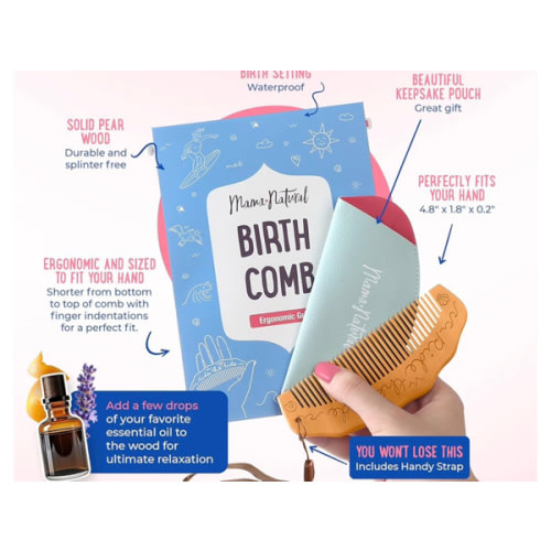 Mama Natural Tide Birth Comb For Labor Pain - (1 Piece) Wooden Comb For Women - Labor Comb For Labor And Delivery Essentials - Wood Comb For Pregnancy, Labor Pain Relief & Labor Gifts For Women