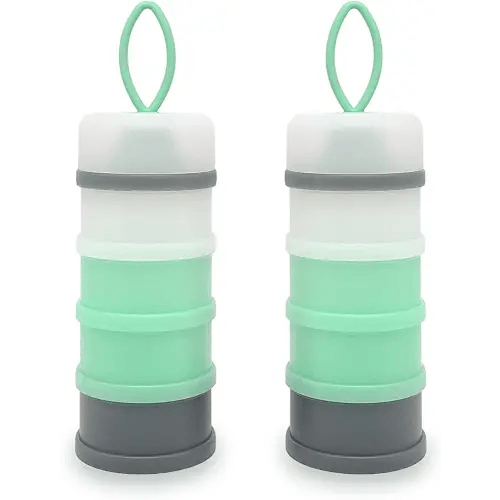 LADISO Baby Formula Dispenser, Portable Milk Powder Dispenser Container, Baby Feeding Travel Storage Container, Non-Spill Stackable Baby Snack Storage Container, BPA Free, 4 Compartments, 2 Packs