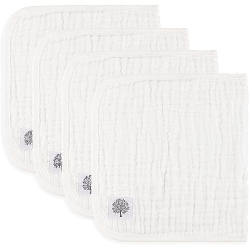 Parker Baby Muslin Cotton Burp Cloths - 4 Pack Large Cotton Burping Clothes for Boys, Girls, Unisex (White)