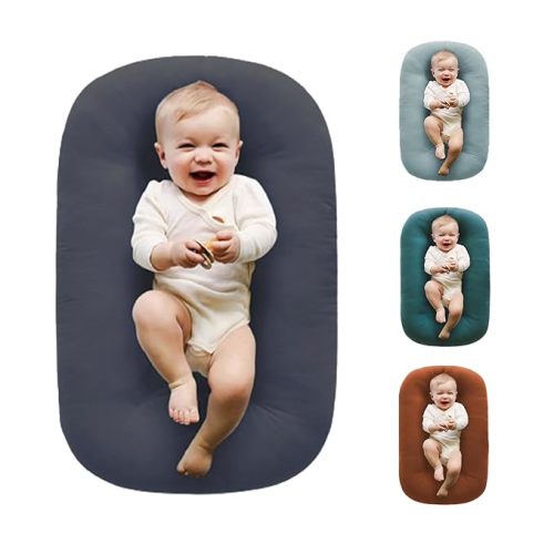 Baby Lounger Pillow,Loevin Baby Lounger Pillow for Newborn Cosleeping for Baby in Bed,Newborn Lounger Baby Nest for Boys & Girls 0-12 Months-Dark Gray
