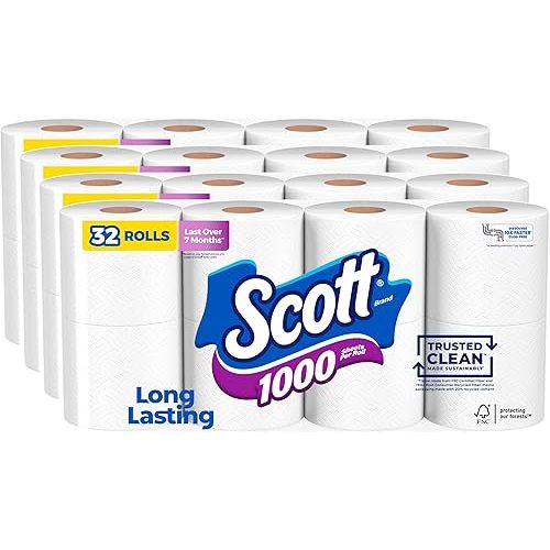 Scott 1000 Trusted Clean Toilet Paper, 32 Rolls, Septic-Safe, 1-Ply Toilet Tissue