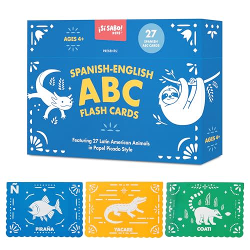 Spanish-English ABC Flash Cards: 27 Bilingual Alphabet Flash Cards Featuring Latin American Animals in a Papel Picado Design (Si Sabo Bilingual Books for Kids)