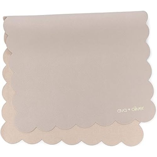 Vegan Leather Baby Changing Mat - Multipurpose Portable Wipeable Diaper Pad - Foldable for Travel (16 x 30 in) (Grey Scallop)