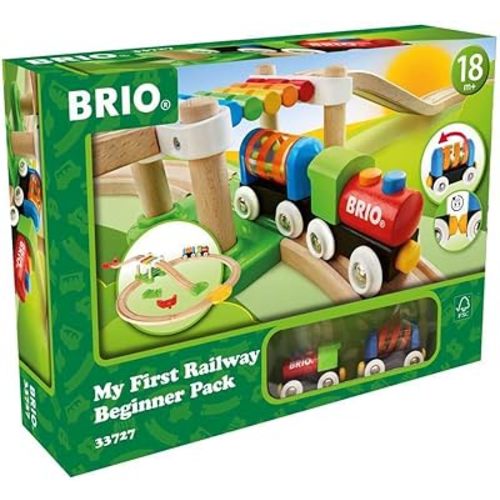 BRIO My First Railway - 33727 Beginner Pack | Engaging Wooden Toy Train Set for Toddlers Age 18 Months and Up | FSC-Certified Materials | Compatible with All My First Railway and BRIO World Toys