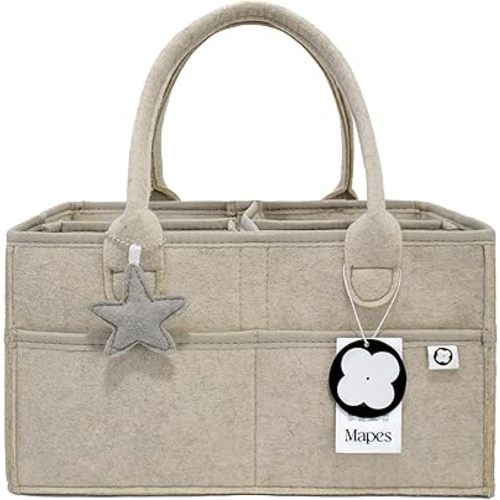 Mapes Diaper Caddy Organizer – Portable Baby Storage Basket for Diapers, Wipes & Essentials – Soft Felt Nursery Organizer with Removable Divider – Ideal for Changing Table & Car Travel