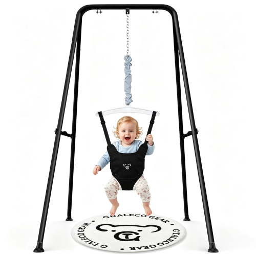Baby Jumper with Stand, Indoor/Outdoor Baby Exerciser & Bouncer with Felt Padding, Black