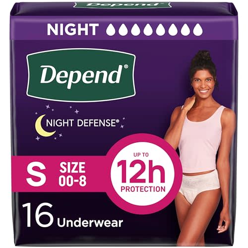 Depend Night Defense Adult Incontinence & Postpartum Bladder Leak Underwear for Women, Disposable, Overnight, Small, Blush, 16 Count, Packaging May Vary
