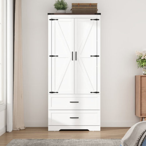 August Grove® 2-Door Armoire Wardrobe With 2 Drawers And Hanging Rod | Wayfair