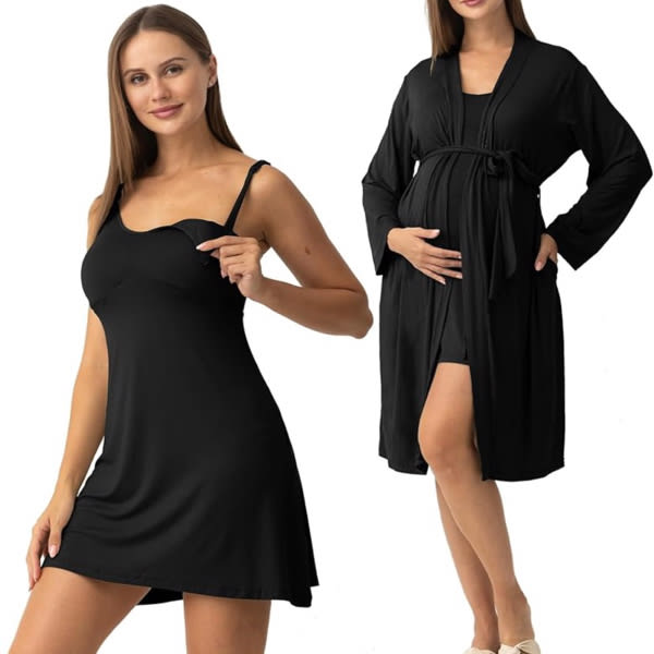 SUNNYBUY Women's Nursing Nightgown Maternity Robe Set, 3 in 1 Labor Delivery Breastfeeding Dress Postpartum Sleepwear