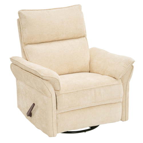 Oversized Recliner Chair, 26" Extra Wide 360° Swivel Rocker Recliner with Adjustable Headrest, Chenille Glider Rocking Nursery Chair with Overstuffed Armrest, Lumbar Support, Beige