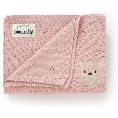 mimixiong Organic Cotton Baby Blanket Neutral Knitted Soft Crib Nursery Swaddling Receiving Blankets for Newborn Baby Boy Girl 40x30 Inch Pink