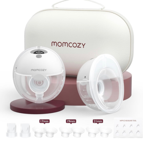 Momcozy M5 Hands-Free Wearable Breast Pump, Double-Sealed Flange for Baby-Like Comfort, 3 Modes & 9 Suction Levels, Portable Electric Pump – 24mm, 2-Pack Quill Gray