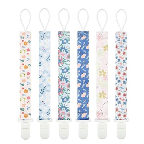 Floral Pacifier Clips, 6 Pack Pacifier Holder Clips for Boys and Girls Fits for Most Pacifiers Brands, Teether Toys and Gift (Flower) - Flower & Leaf