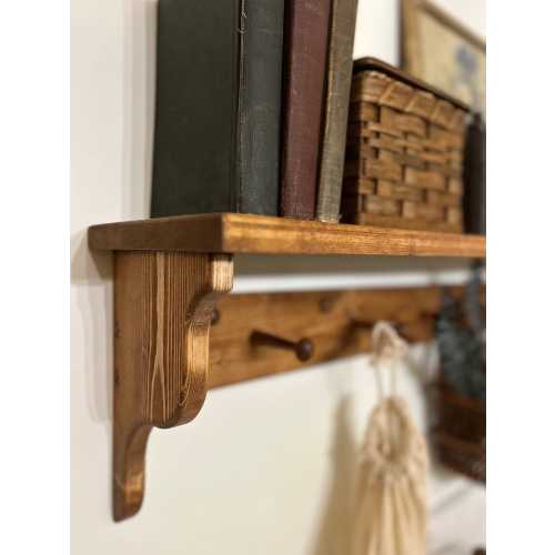 Easy to hang shaker peg shelf, wood display shelf, wall hung coat rack shelf, wood rail shelf, mudroom entryway organizer, rustic farmhouse