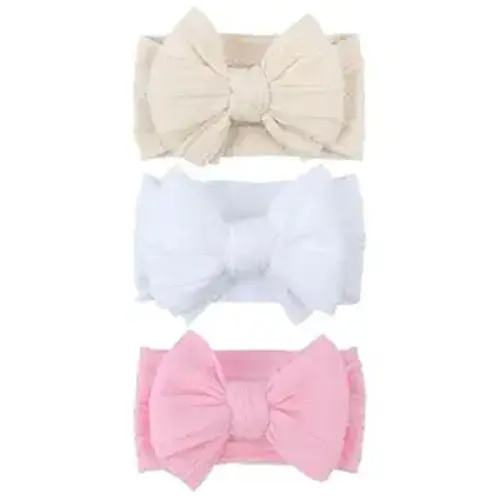 LemonSpace Handmade Baby Girls Headbands Soft Stretchy Nylon Hair Bands Hair Accessories with Bows for Newborn Baby Girls Infant Toddlers Kids (Light Pink White Light Beige)
