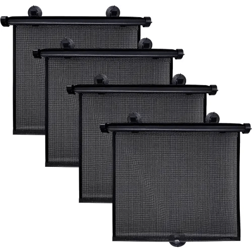 EcoNour Retractable Car Window Shades (4 Pack) | Roller Sunshade for Kids & Baby | Blackout Car Curtain Shades | 15"x17"