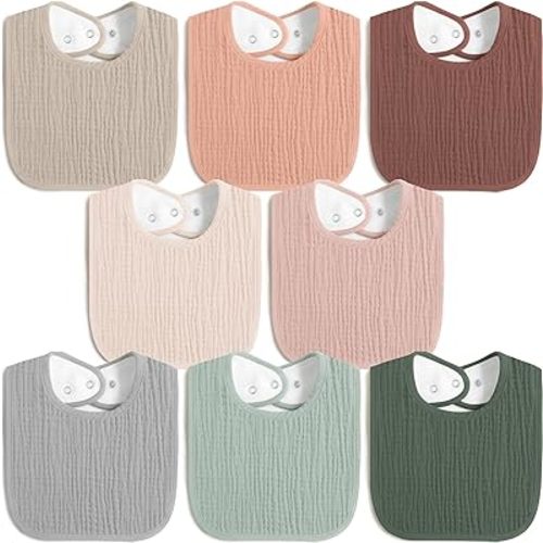 MairMore 8 Pack Muslin 100% Cotton Baby Bibs for Unisex, Soft and Absorbent Gender Neutral Set for Feeding and Drooling
