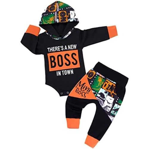 Fommy Newborn Baby Boy Clothes Plaid Letter Print Long Sleeve Hoodies + Long Pants 2PCS Fall Winter Outfits Set
