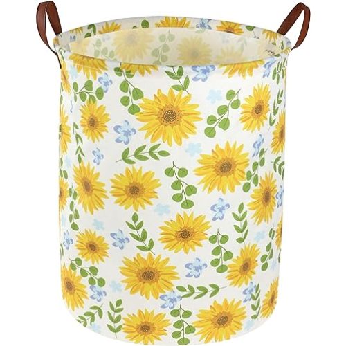 Essme Baby Girls Laundry Hamper, Baby Storage Basket for Girls Sunflower Bedroom Decor, Nursery Hamper,Yellow Hamper,Gift Baskets,Home Organizer(Sunflower)