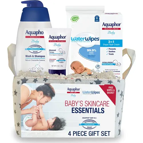 Aquaphor Baby Welcome Baby Gift Set - Free WaterWipes and Bag Included - Healing Ointment, Wash and Shampoo, 3 in 1 Diaper Rash Cream