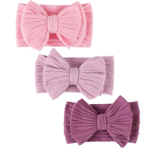 DRESHOW BQUBO Handmade Baby Headbands Soft & Stretchy Hair Bands with Bows Nylon Bows Hairbands for Girls Newborn Infant Toddlers Hair Accessories 3 pack