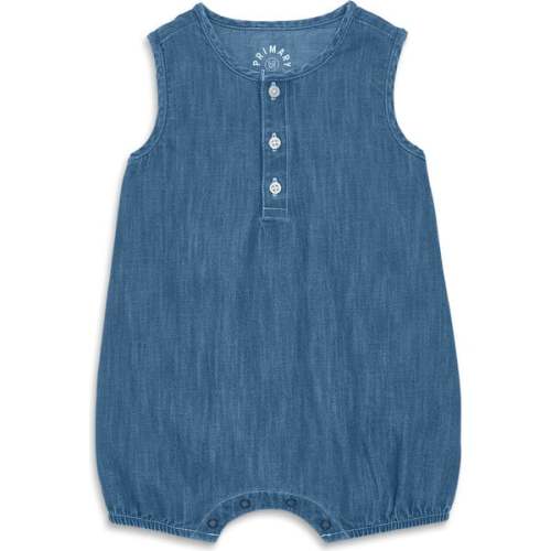 Baby Chambray Henley Tank Shortie, Chambray - Primary | Maisonette