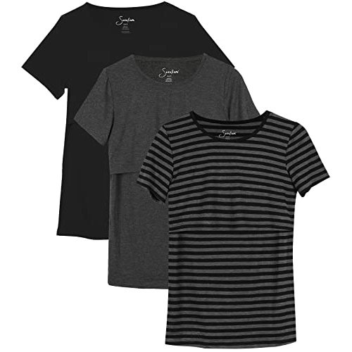 Sosolism 3 Pack Nursing Top Summer Short Sleeve Breastfeeding Shirts for Women Casual Round Neck Pumping Tshirts