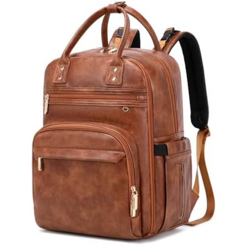 18 Pockets Diaper Bag Backpack with Waterproof Pockets and Stroller Buckle, Convertible Tote Bag (Brown)
