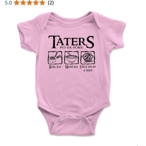 Taters Onesie® - Boil Em Mash Em Stick Em In A Stew - 100% Cotton - Available in White, Heather Gray or Pink (0-3 Month, Heather Gray)