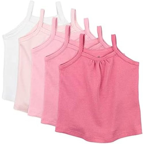 12 months HonestBaby 5-Pack Cami Tops Sleeveless T-Shirts 100% Organic Cotton for Infant and Toddler Baby Girls