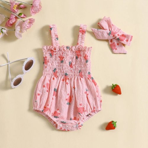 Sweet Strawberry Summer: Baby Girl Romper & Headband Set