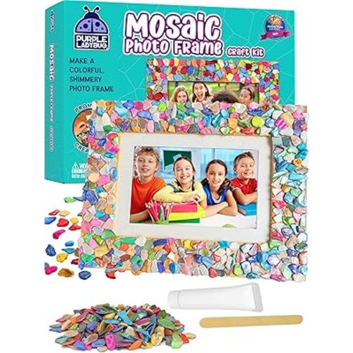 PURPLE LADYBUG DIY Mosaic Photo Frame Crafts for Girls 8-12 6-8 - Great Gift for Teens Tweens, Fun Craft Kit for Kids & Girl Birthday Gifts for 7 8 9 10 11 12 Years Old
