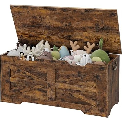IDEALHOUSE Storage Chest, 39.4" Storage Bench Wooden Toy Chest Box, Farmhouse Storage Trunk with Safety Hinge, Supports 350 lbs, for Entryway, Living Room, Bedroom