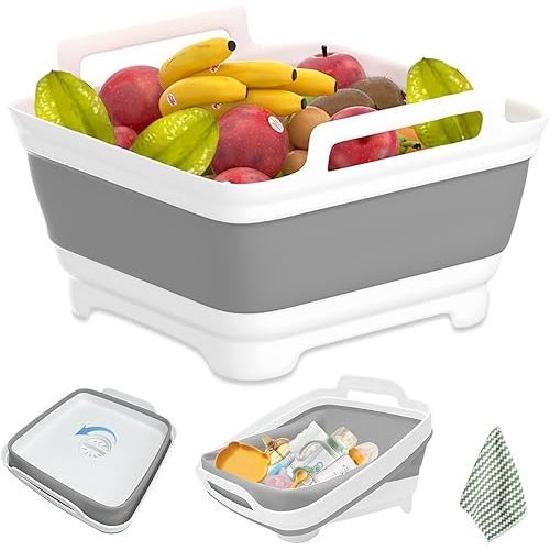 2.4 Gal(9L) Collapsible Dish Basin for Baby Bottles,Collapsible Kitchen Sink with Drain,Laundry Tub,Dish Tubs, Camping Sink Foldable, Kitchen Storage Tray for Camping, Vegetable Washing,Towel