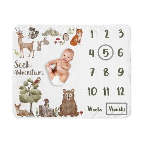 Sweet Jojo Designs Boy Girl Gender Neutral Unisex Baby Milestone Blanket Watercolor Woodland Forest Animals Multicolor
