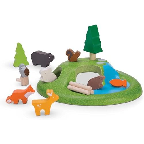PlanToys Wooden Forest Animal Set (6625) | Sustainably Made from Rubberwood and Non-Toxic Paints and Dyes