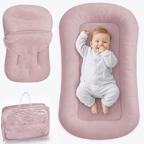 Infant Support Cushion - Baby Lounger for Newborn, 0-24 Months, Breathable Cotton Fabric Infant Support Cushion, Portable Newborn Essentials for Home and Travel, Dustypink (Cover Included)