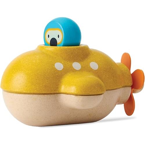 PlanToys® Submarine Wooden Baby Bath Toy for Toddlers | Waterproof Pool Toy | Educational Bathtub Toy for Fine Motor Skills & Imagination | Non-Toxic Toy 18+ Months
