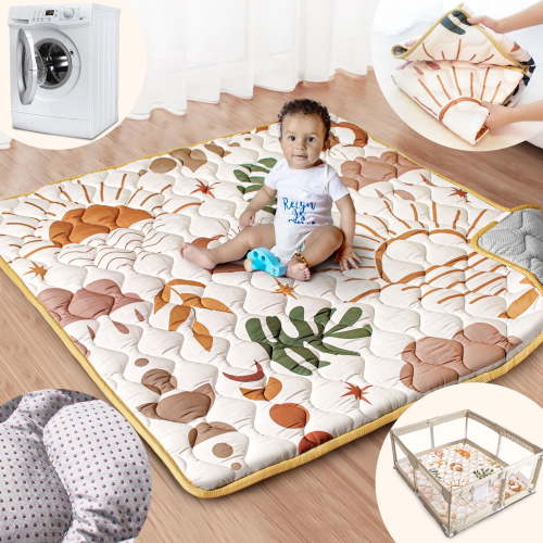 Beavtaens Baby Play Mat for Floor, Fits 50x50 Playpen, Super Soft, Non-Slip, for Ages 0-4 (Nature)