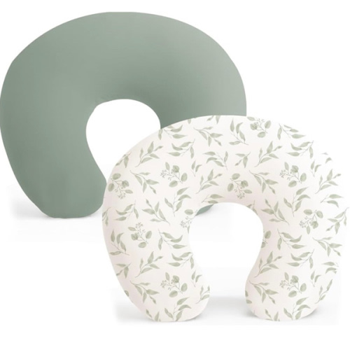 Konssy 2 Pack Nursing Pillow Covers, Stretchy and Soft Nursing Cover for Breastfeeding Pillows, Pillow Slipcover for Baby Girls Boys Newborn (Green, Green Leaves)
