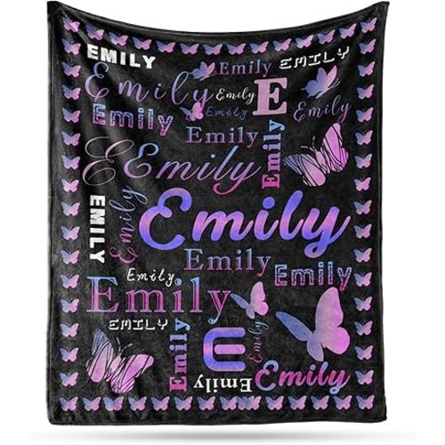 Ship Next Day, Custom Name Blanket - Printed in USA, Personalized Baby Blankets for Girls, Baby Blanket with Butterfly, Ultra-Soft Cozy Fleece Blankets, Gifts for Boys & Girls Kids Teen Girl New Mom