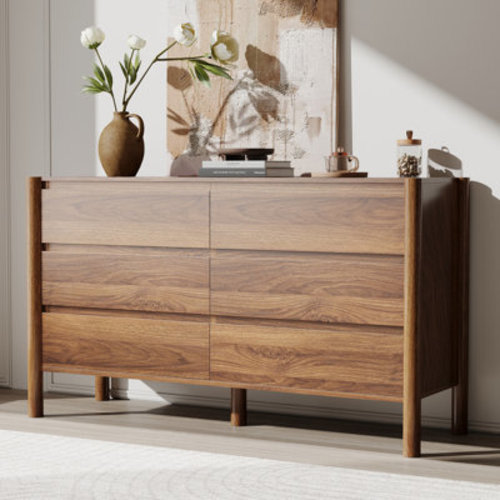 Double Dresser,6 Drawers Dresser With Solid Wood Leg For Bedroom, Living Room | Wayfair