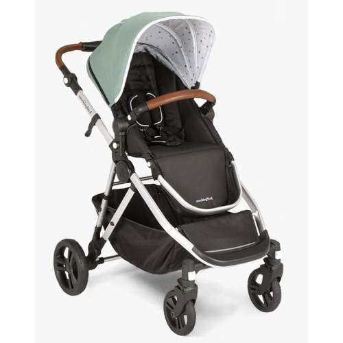 Mockingbird Single-to-Double Stroller | Sage, Watercolor Drops, Silver with Penny Leather
