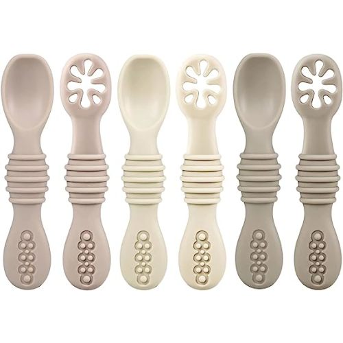 PandaEar - Cuillères en silicone pour bébés auto-alimentées à partir de 6 mois | Lot de 6 cuillères pour bébé | Cuillère de sevrage pour nourrisson et tout-petit | Cuillères pour enfant Ustensile Bébé